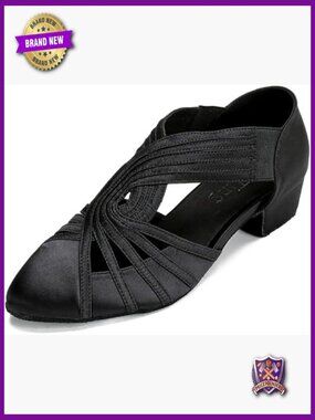 Women's Latin Ballroom Salsa Dance Shoes Closed Toe Suede Sole Low Heel